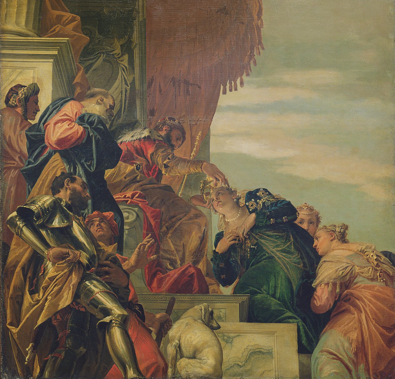 Kuningas Ahasverus kruunaa Esterin, 1556 (osa kattoa) tekijältä Paolo Veronese