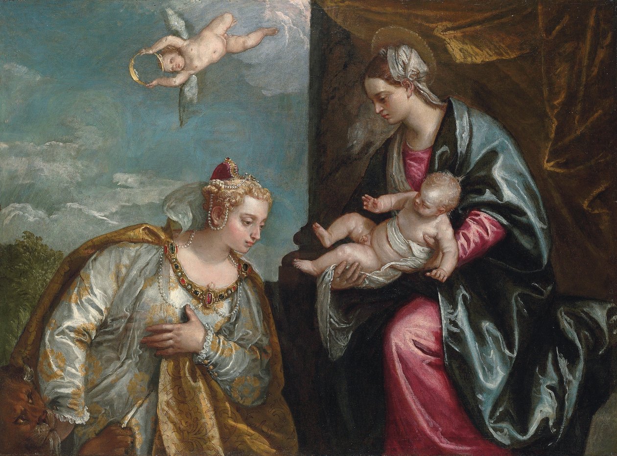 Allegoria Venetsian kaupungista, joka palvoo Madonnaa ja lasta tekijältä Veronese