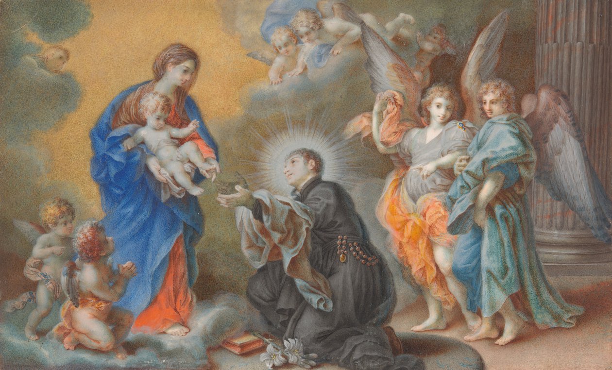 Madonna ja lapsi ilmestyvät Saint Louis Gonzagalle, n. 1750. tekijältä Veronica Stern