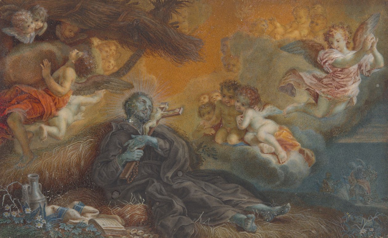 Pyhän Franciscus Xavierin kuolema, noin 1750 (öljy pergamentille). tekijältä Veronica Stern