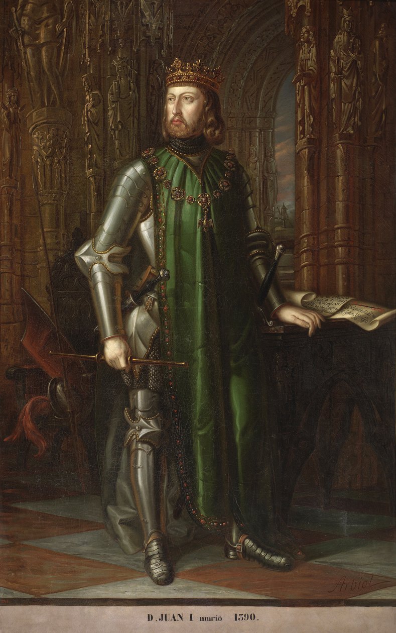 Kastilian kuninkaan Johannes I:n (1358-1390) muotokuva (Kastilian kuninkaan Johannes I:n muotokuva) Vicente Arbiol y Rodriguezin (1812-1876) maalaus 1848 Las Cortesin palatsi, Madrid tekijältä Vicente Arbiol y Rodríguez