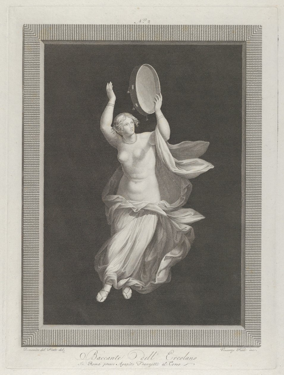 Osittain alaston bacchante soittamassa tamburiinia, n. 1795-1820 tekijältä Vicenzo Feoli