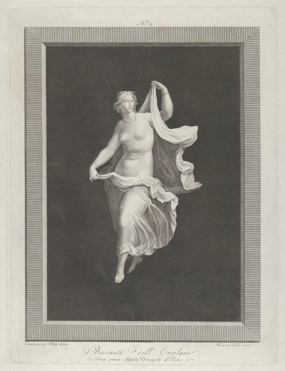 Osittain alaston bacchante astumassa eteenpäin ja pitelee verhojaan jokaisessa ..., n. 1795-1820 tekijältä Vicenzo Feoli