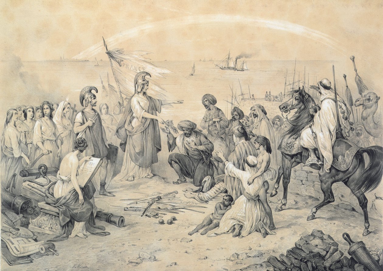 "Valloitus ja sivilisaatio", allegoria Ranskan Algerian hyökkäyksestä 5. heinäkuuta 1830, noin 1830-1840 tekijältä Victor Adam