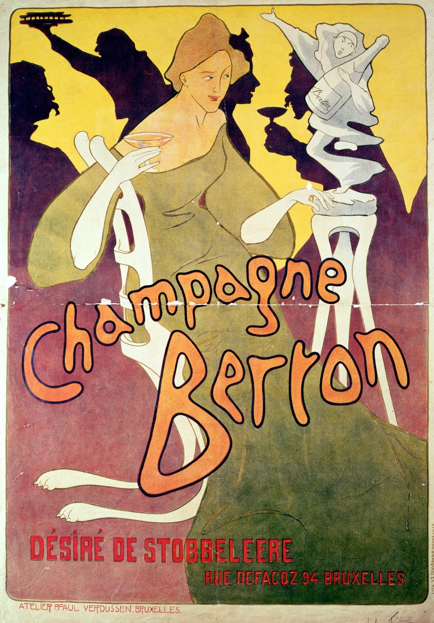 Champagne Berton, Josse Goosensin 1876-1929 painama n.1900 värillinen litografia. tekijältä Victor Mignot