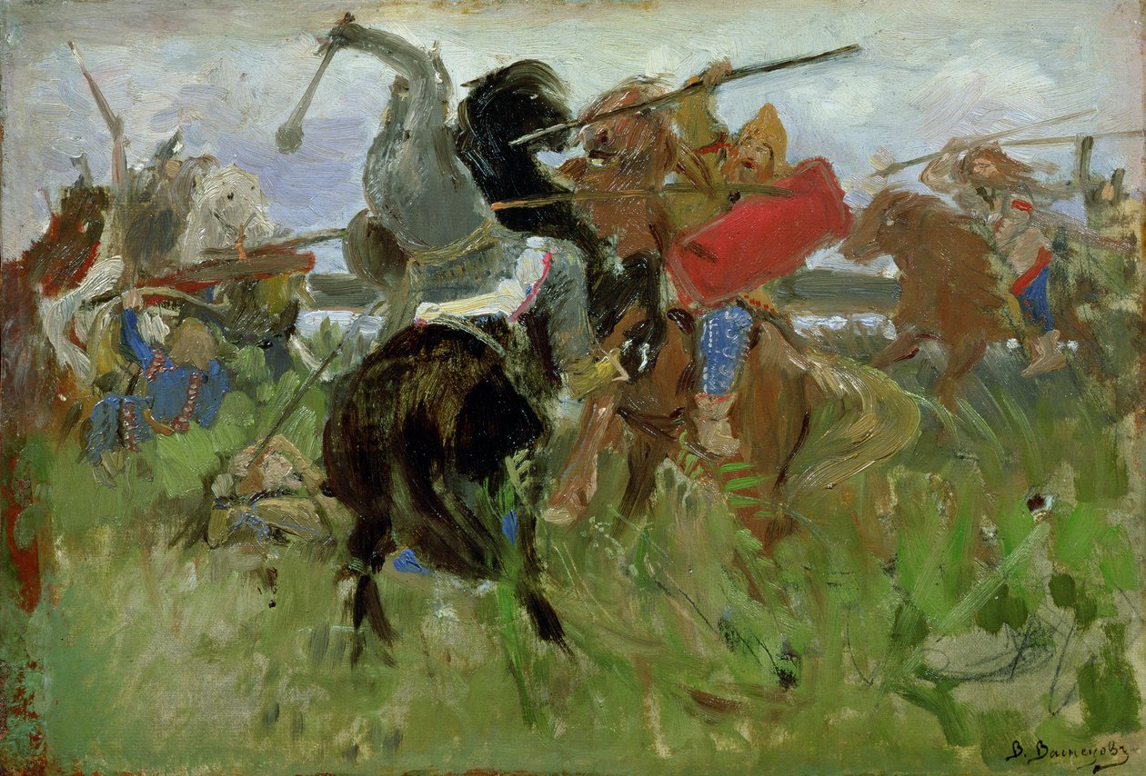 Skyttien ja slaavilaisten välinen taistelu, 1879. tekijältä Victor Mikhailovich Vasnetsov