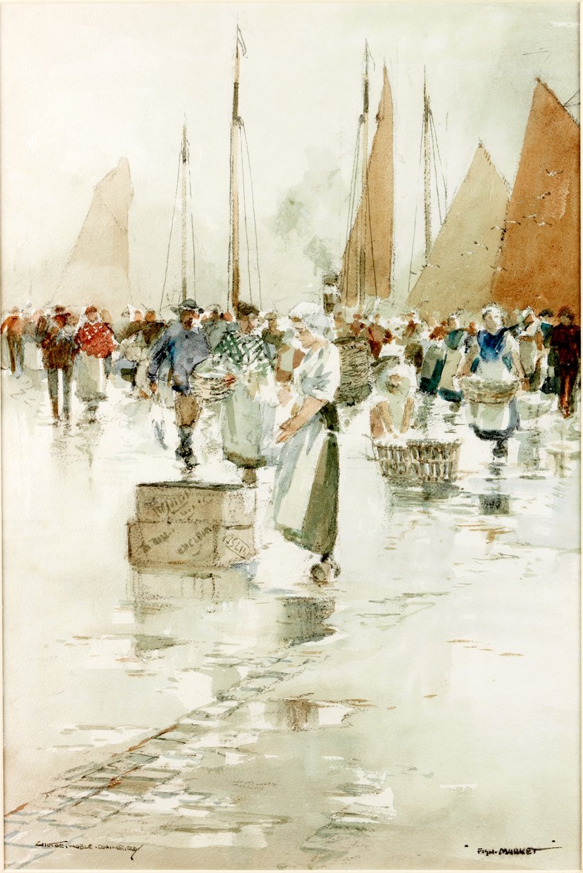Fish Market hiili & wc paperille liimattu kortille tekijältä Victor Noble Rainbird