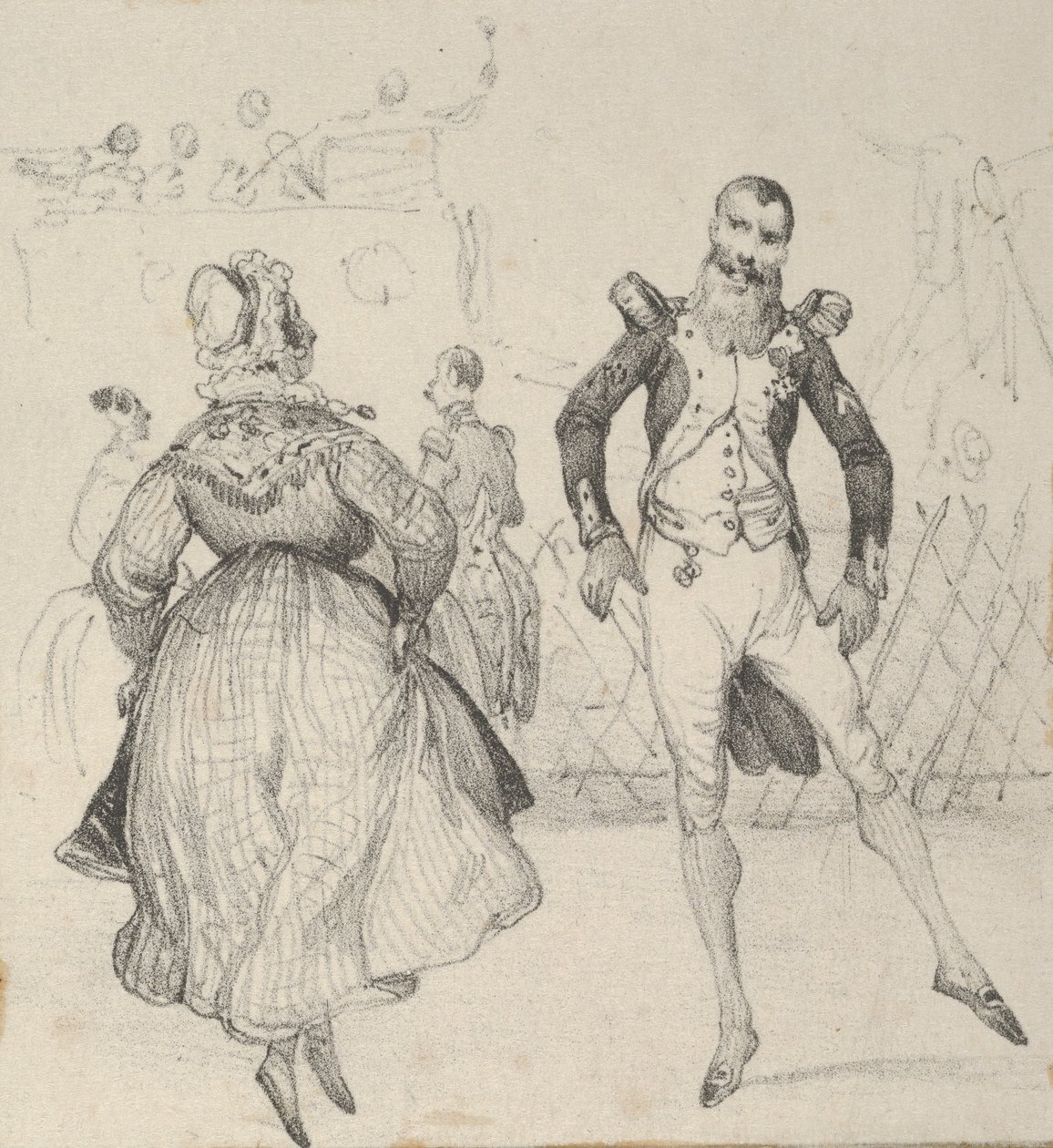 Sotilas ja nainen tanssimassa, 1800-luvun puoliväli. tekijältä Victor Adam