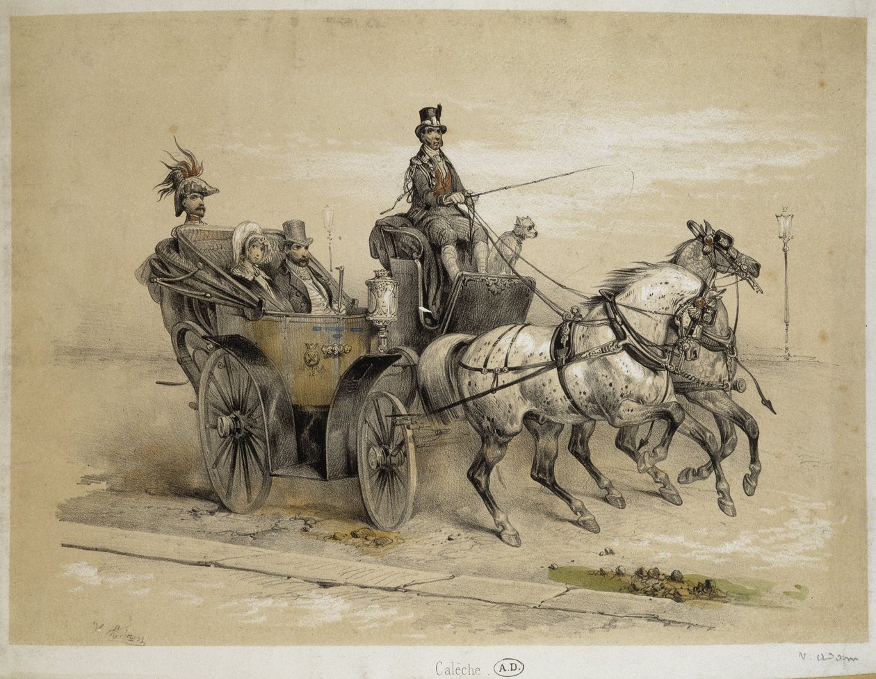 Caleche - Adamin litografia, v.1840 tekijältä Victor Adam