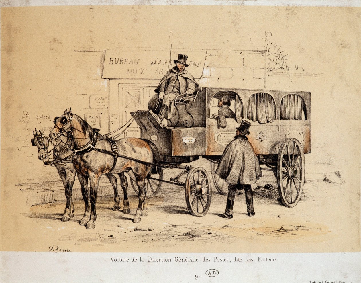 Postin auto - Adamin litografia, n. 1840 tekijältä Victor Adam