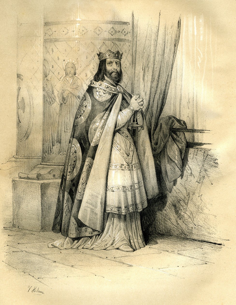 Dagobert 1. (v.600-639) Austrasian kuningas (623-629), kaikkien frankkien kuningas (629-634), Neustrian ja Burgundin kuningas (634-639). Dagobert I:n kuninkaat tekijältä Victor Adam