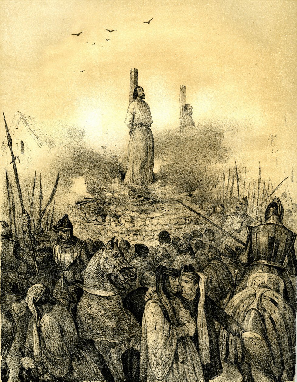 Jacques de Molayn (Molai) (1243-1314), temppeliritarijärjestön viimeisen suuren mestarin, kuolema teurastajalla (1298). Philippe le Bel pidätytti hänet (1307), kidutti ja vangitsi ennen kuin poltti hänet elävältä Normandian komentajan Geoffroy de Charnin k tekijältä Victor Adam
