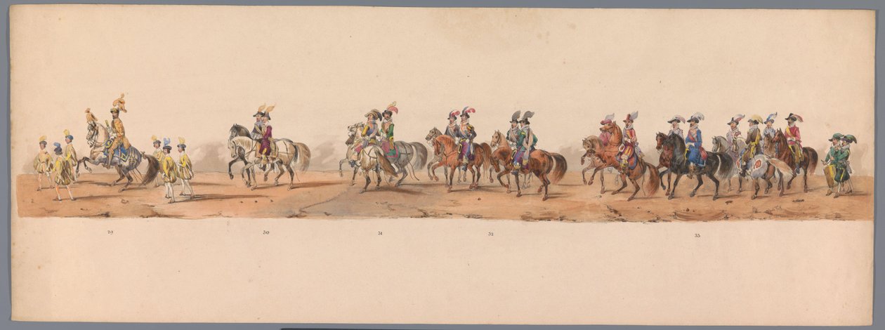 Historiallinen kulkue Utrechtin ammattikorkeakoulun toisen satavuotisjuhlan kunniaksi, 1836 (taulu 8) Hollannin armeijoiden lähestyminen Oostendeen, 3. heinäkuuta 1600, Nieuwpoortin voiton jälkeisenä päivänä; H H Studentin pukeutuneen esityksen mukaan tekijältä Victor Adam