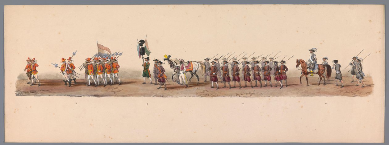 Historiallinen kulkue Utrechtin ammattikorkeakoulun toisen satavuotisjuhlan kunniaksi, 1836 (taulu 3) Hollannin armeijoiden lähestyminen Oostendeen, 3. heinäkuuta 1600, Nieuwpoortin voiton jälkeisenä päivänä; H H Studentin pukeutuneen esityksen mukaan tekijältä Victor Adam