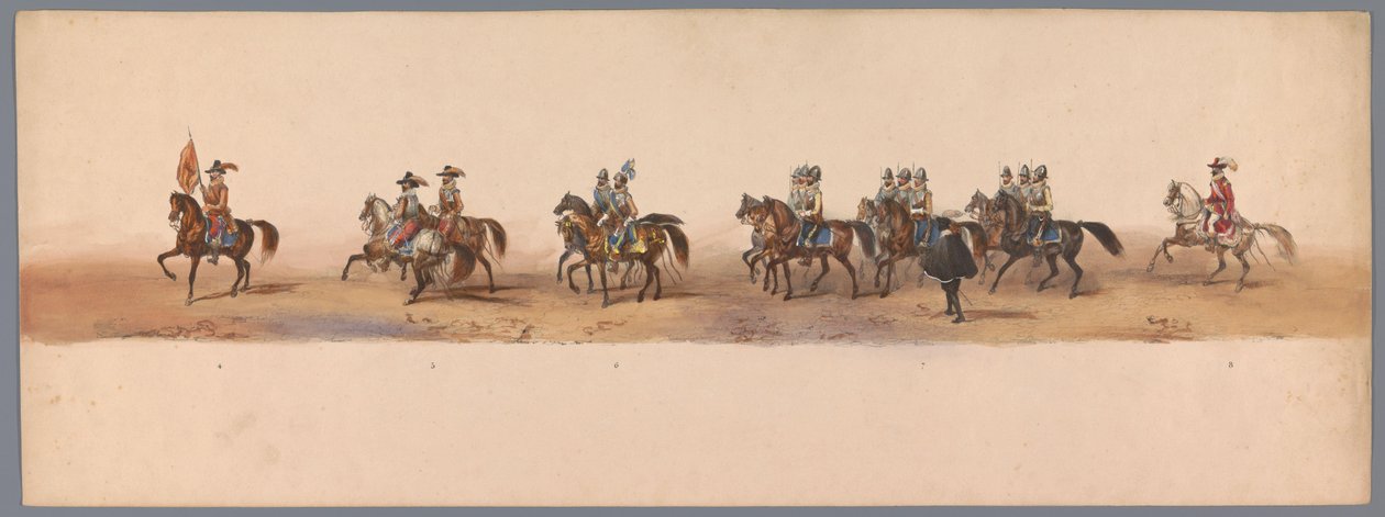 Historiallinen kulkue Utrechtin ammattikorkeakoulun toisen satavuotisjuhlan kunniaksi, 1836 (taulu 2) Hollannin armeijoiden lähestyminen Oostendeen, 3. heinäkuuta 1600, Nieuwpoortin voiton jälkeisenä päivänä; H H Studentin pukeutuneen esityksen mukaan tekijältä Victor Adam