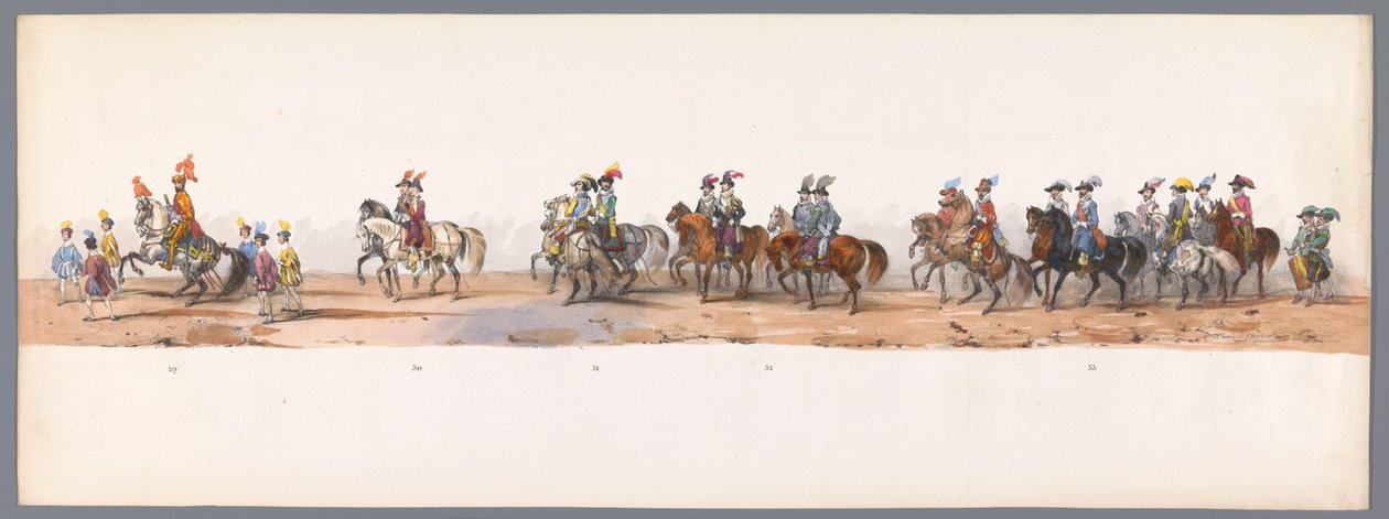 Historiallinen kulkue Utrechtin ammattikorkeakoulun toisen satavuotisjuhlan kunniaksi, 1836 (taulu 8) Hollannin armeijoiden lähestyminen Oostendeen, 3. heinäkuuta 1600, Nieuwpoortin voiton jälkeisenä päivänä; H H Studentin pukeutuneen esityksen mukaan tekijältä Victor Adam