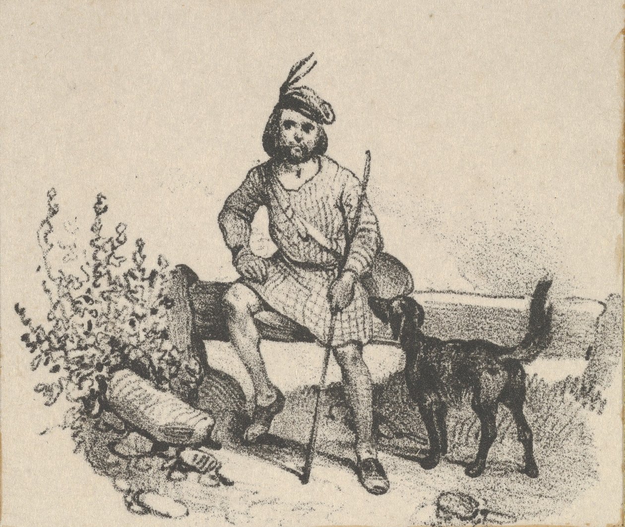 Mies istuu koiran kanssa, 1800-luvun puoliväli. tekijältä Victor Adam