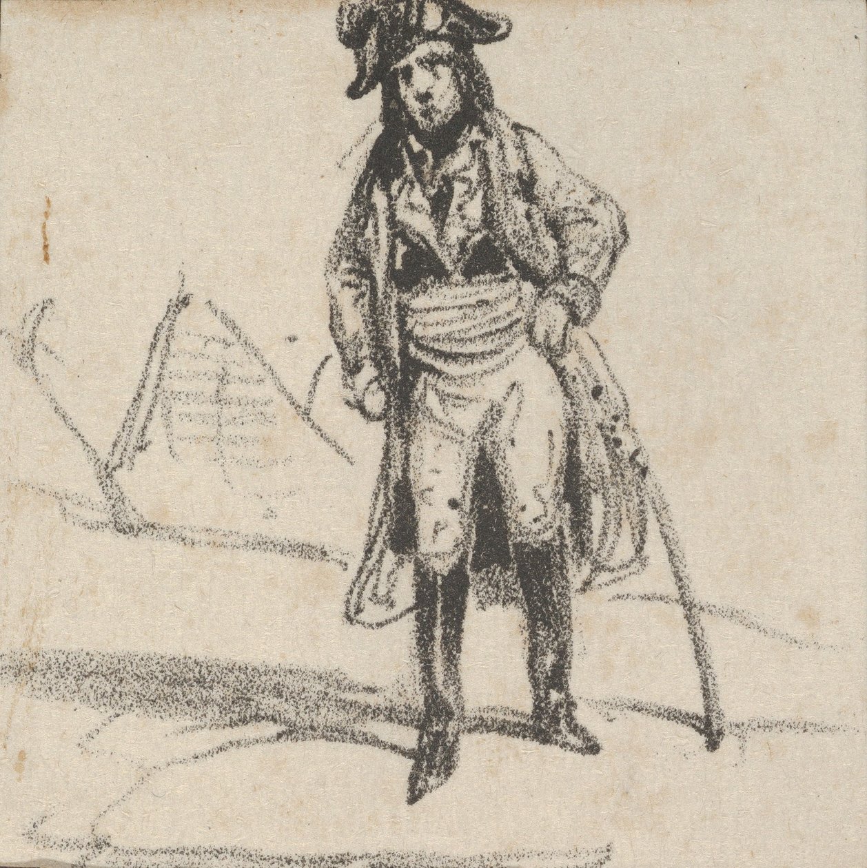 Miekkaansa nojaava sotilas, 1800-luvun puoliväli. tekijältä Victor Adam