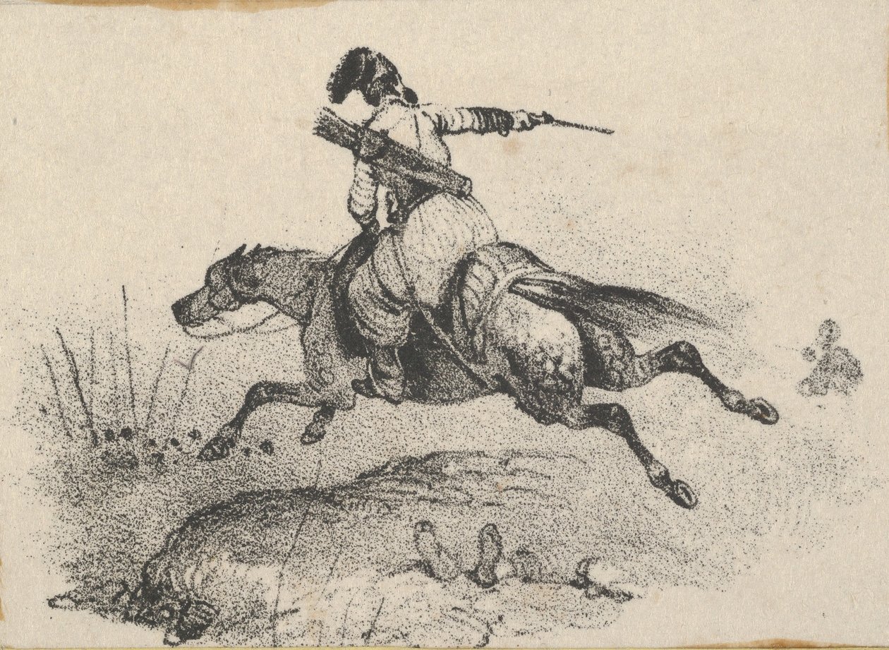 Sotilas laukkaavalla hevosella, 1800-luvun puoliväli. tekijältä Victor Adam