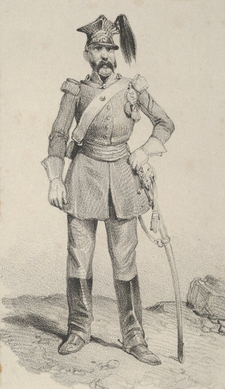 Seisova sotilas käsi miekkansa ruorissa, 1800-luvun puoliväli. tekijältä Victor Adam