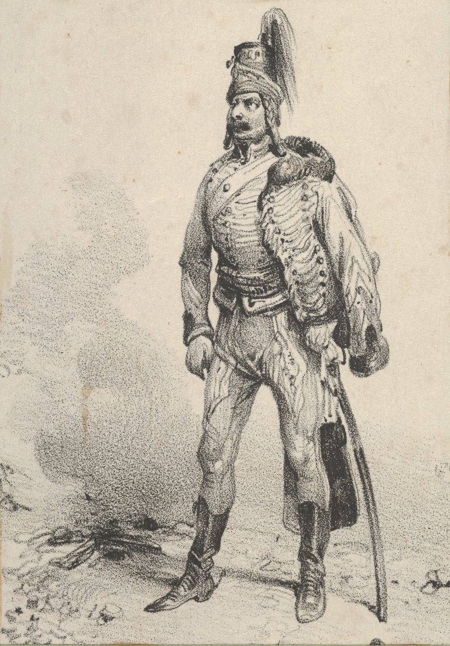 Seisova sotilas takki toisella olkapäällään, 1800-luvun puoliväli. tekijältä Victor Adam
