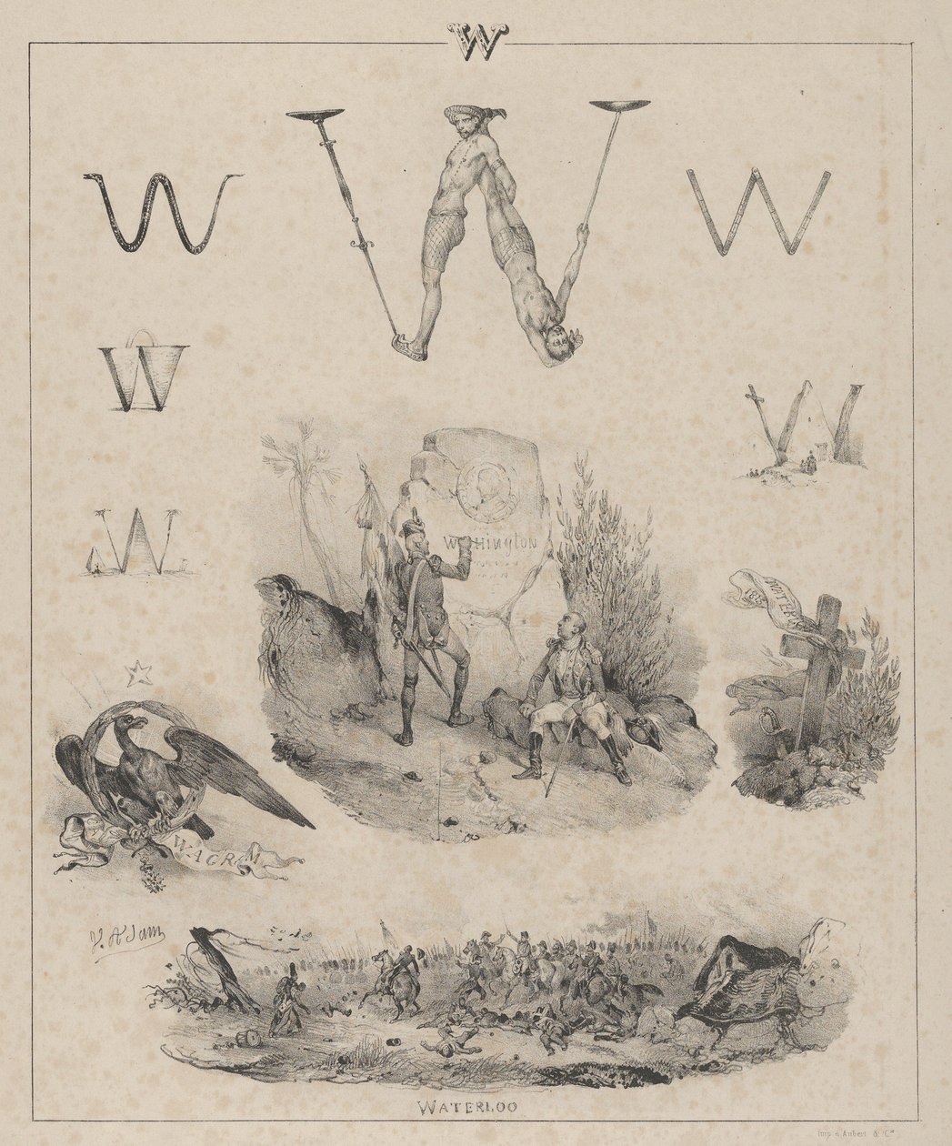 W-kirjain: Washington, Wagram, Waterloo, 1833. tekijältä Victor Adam