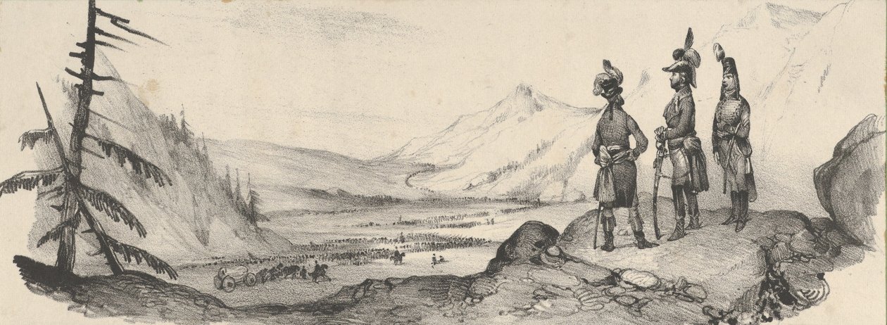 Kolme sotilasta maisemassa, 1800-luvun puoliväli. tekijältä Victor Adam