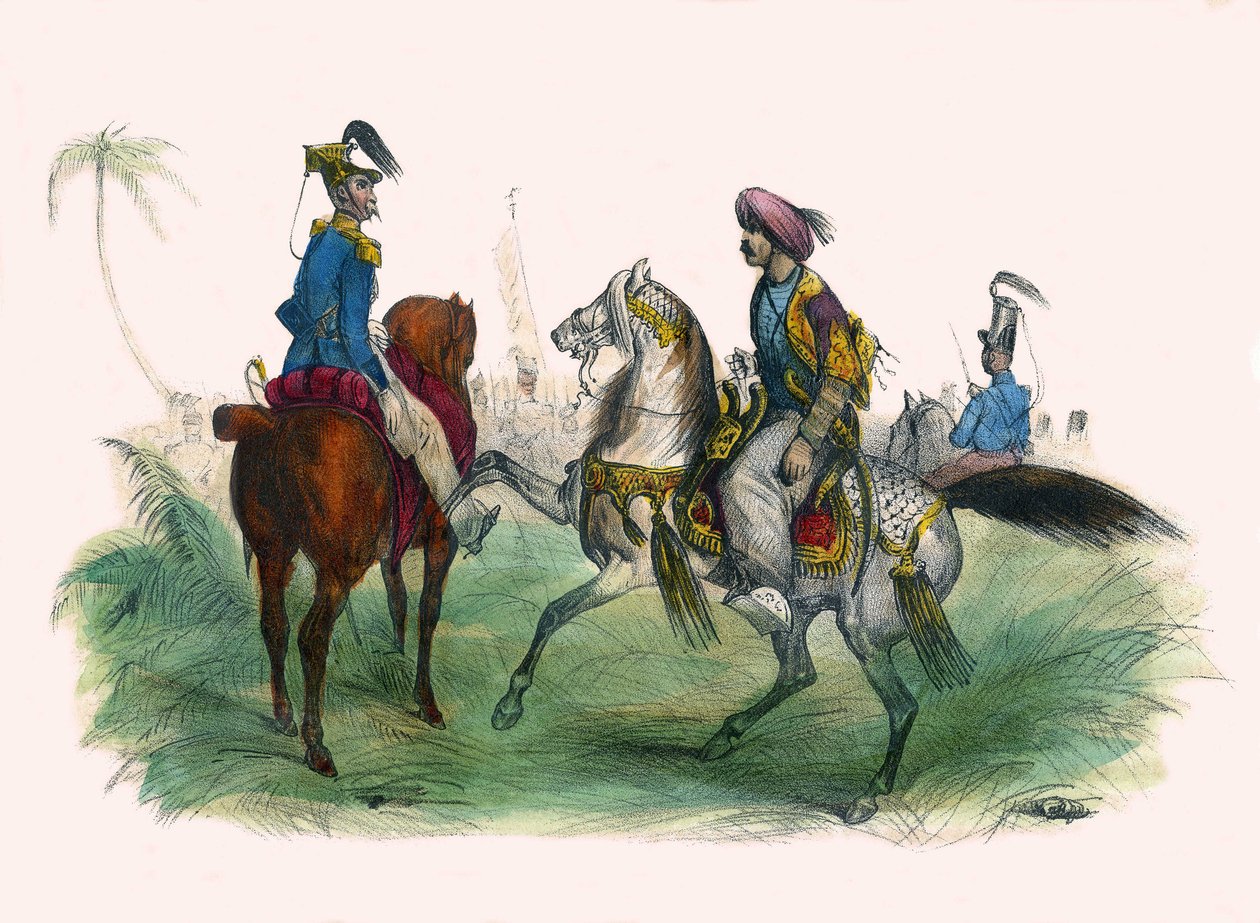 Kaksi upseeria Algerissa. Albumissa Grotesque, Choices of Outstanding Types, kuvituksia Victor Adam, Pariisi, noin 1850. tekijältä Victor Adam