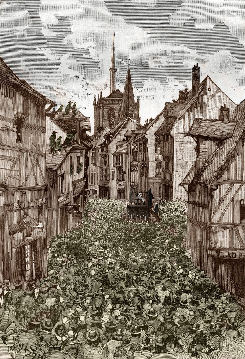 Affaire des possedes de Loudun (Demons de Loudun) noin 1630: noitien metsästys, ranskalainen pappi Urbain Grandier (1590-1634), jonka väitetään tehneen sopimuksen paholaisen kanssa ja syyttää nunnien lumoamisesta, poltetaan teurastajan päälle - ( Urbain Gr tekijältä Victor Armand Poirson