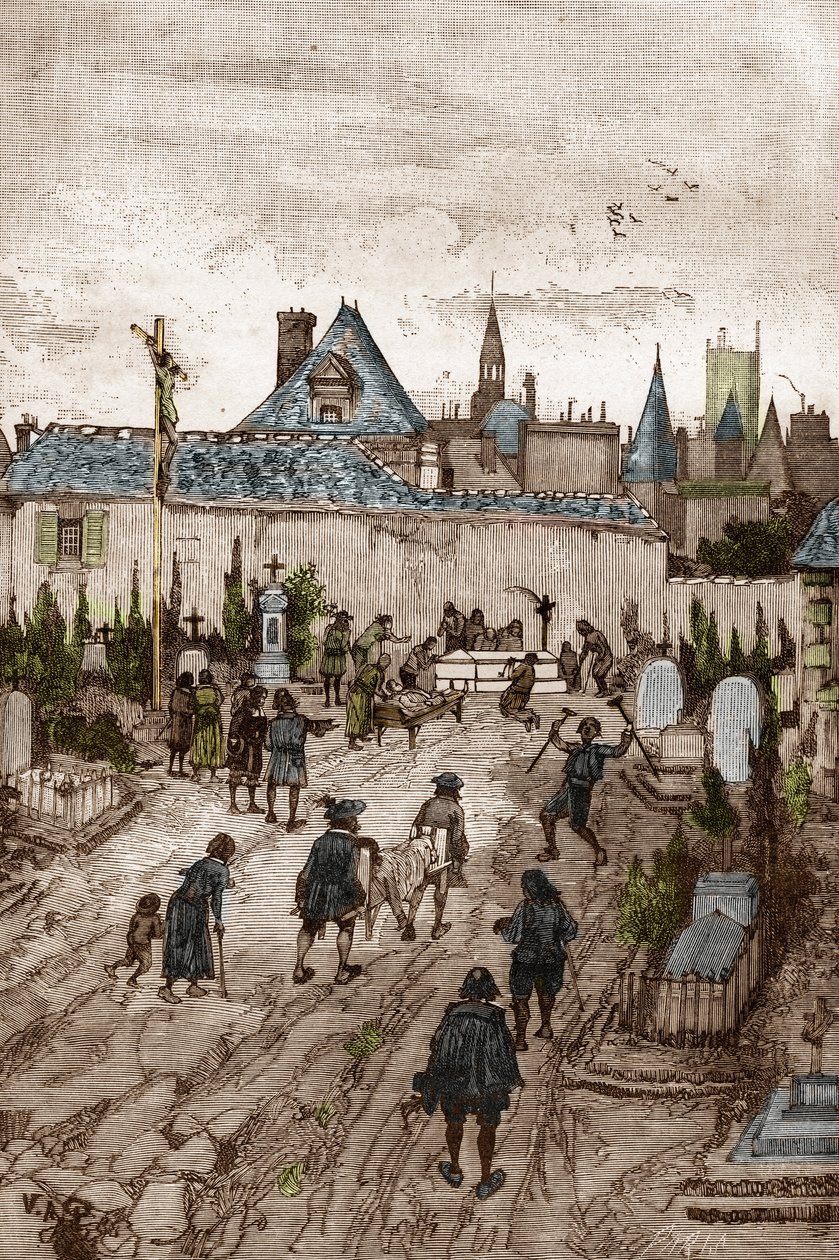 Jansenistinen kouristuskohtaus (tai Saint Medard) (Kouristusten teoksia) 1700-luvulla: "" Sairaat ja sairaat menevät Saint-Medardin hautausmaalle (missä on diakoni Francois Parisin hauta) ollakseen ihmeellisesti gueris" (Convulsionnaire käytännössä ( Convu tekijältä Victor Armand Poirson
