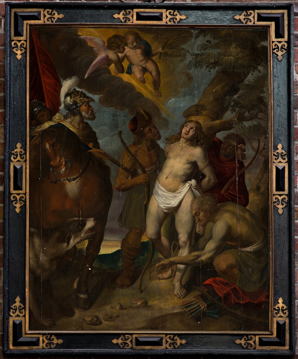 Seurakuntakirkko (Parochiekerk Sint-Walburga). Maalaus. Victor Boucquet (?). Pyhä Sebastian. Öljy paneelissa. tekijältä Victor Boucquet