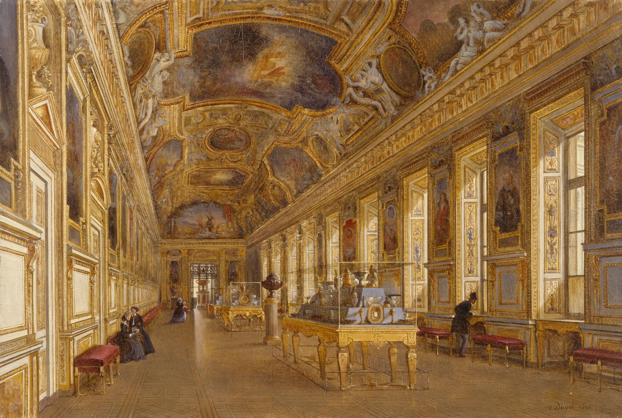 Näkymä Apollonin suuresta galleriasta Musee du Louvressa (öljy kankaalle) tekijältä Victor Duval