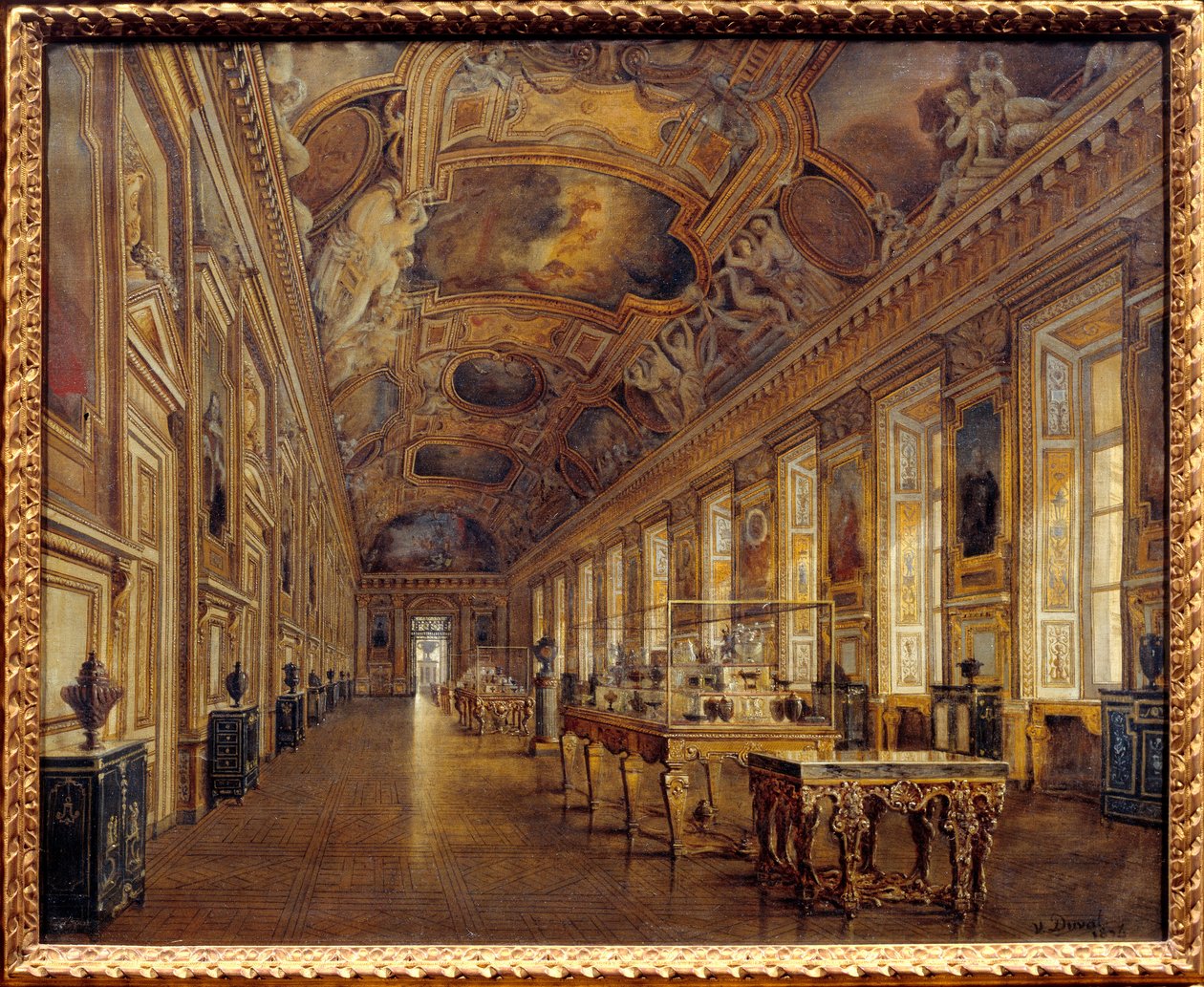 Näkymä Apollonin suuresta galleriasta Musee du Louvressa vuonna 1880 (öljy kankaalle) tekijältä Victor Duval