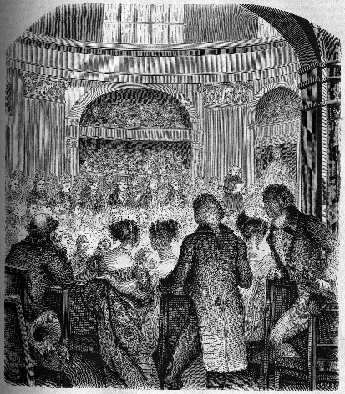 Abbe Jean Sibraken (Jean-Sibrakes) (Siffrein) Mauryn (1746-1817) vastaanotto Academy Francaisessa vuonna 1785 - Franckin kaiverrus tekijältä Victor Franck