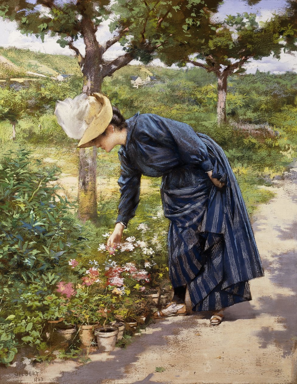 Lady in a Garden, 1887 tekijältä Victor Gabriel Gilbert