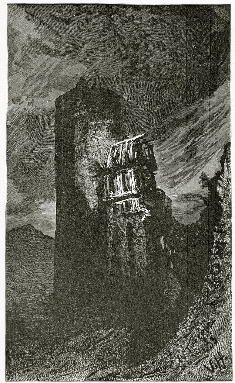 La Tourgue - kuvitus teoksesta Quatre Vingt Treize,1800-luku (bw-kaiverrus) tekijältä Victor Hugo