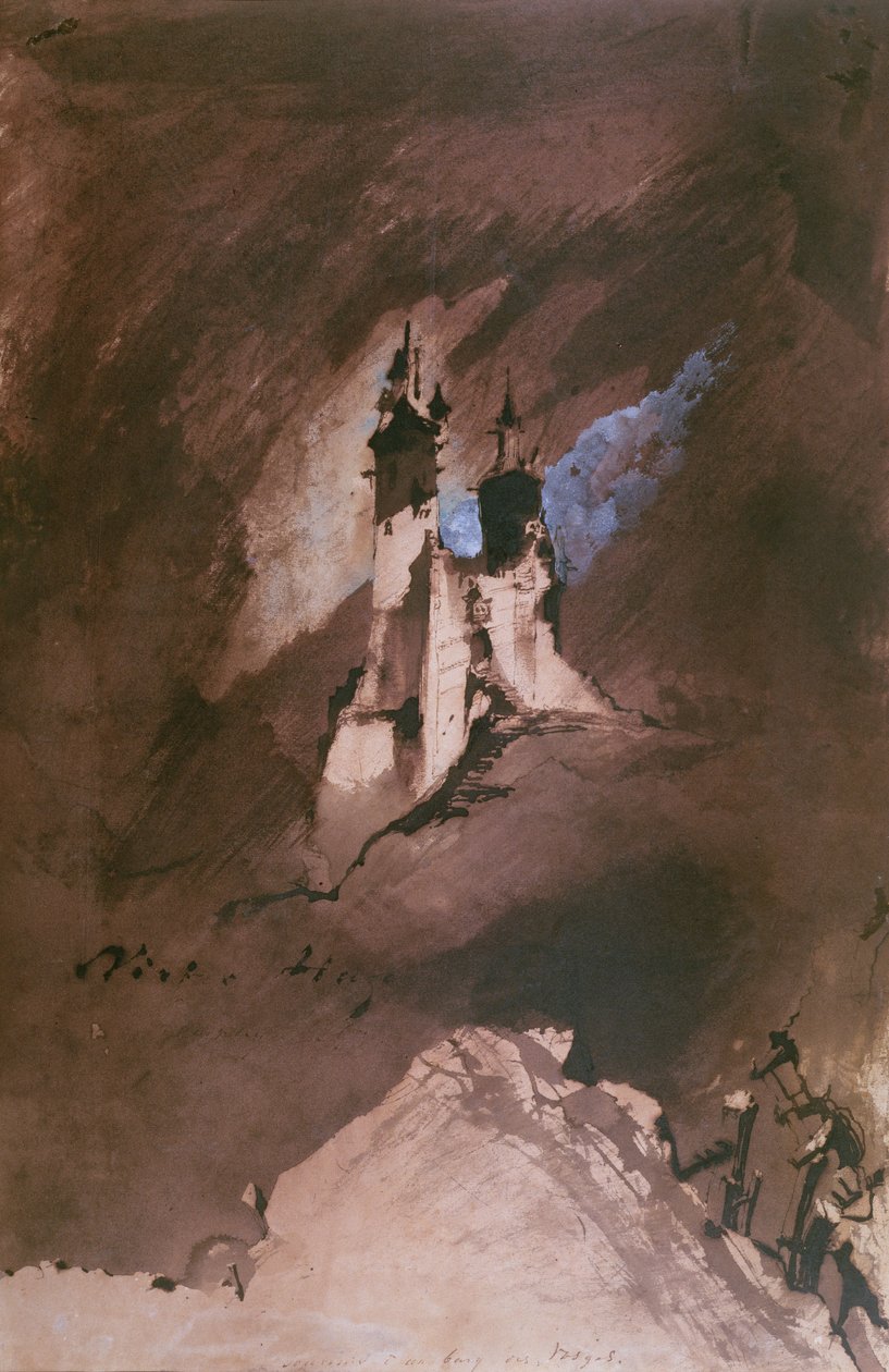 Muisto linnasta Vosgesissa, 1857 (kynä ja muste, pesu ja guassi paperille) tekijältä Victor Hugo