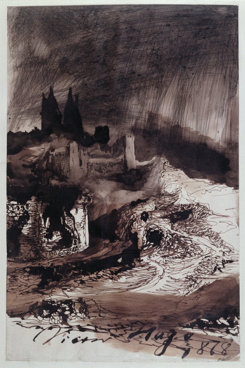 Linna, 1878 (kynä ja muste ja pesu paperille) tekijältä Victor Hugo