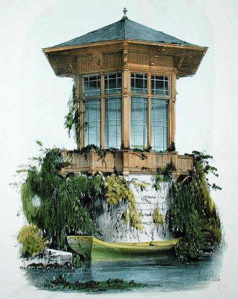 Park Pavilion, julkaisusta "Habitations Champetres", julkaistu n. 1855 (kromolitografia) tekijältä Victor Jean Baptiste Petit