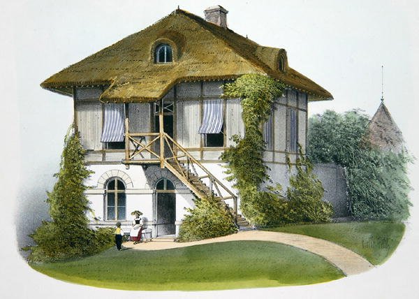 House at Enghien, kuvitus "Habitations Champetres" -julkaisusta, julkaistu Pariisissa, n. 1895 (chromolitho) tekijältä Victor Jean Baptiste (after) Petit