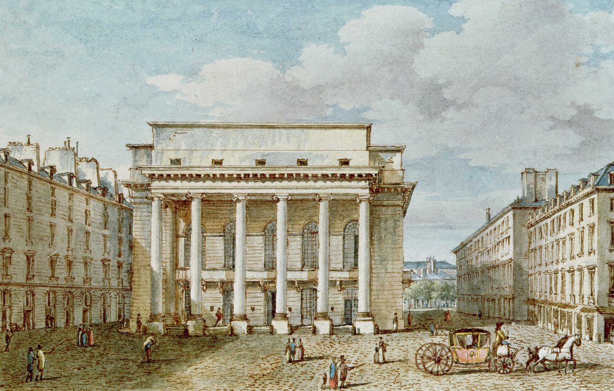 Näkymä Theatre Italienin julkisivusta (Salle Favart) (paperi wc) tekijältä Victor Jean Nicolle