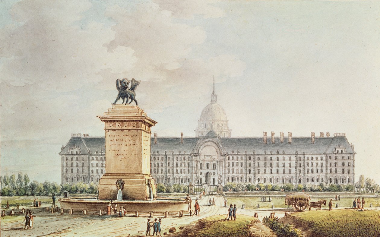 Näkymä Hotel des Invalidesista (muste ja akvarelli paperille) tekijältä Victor Jean Nicolle