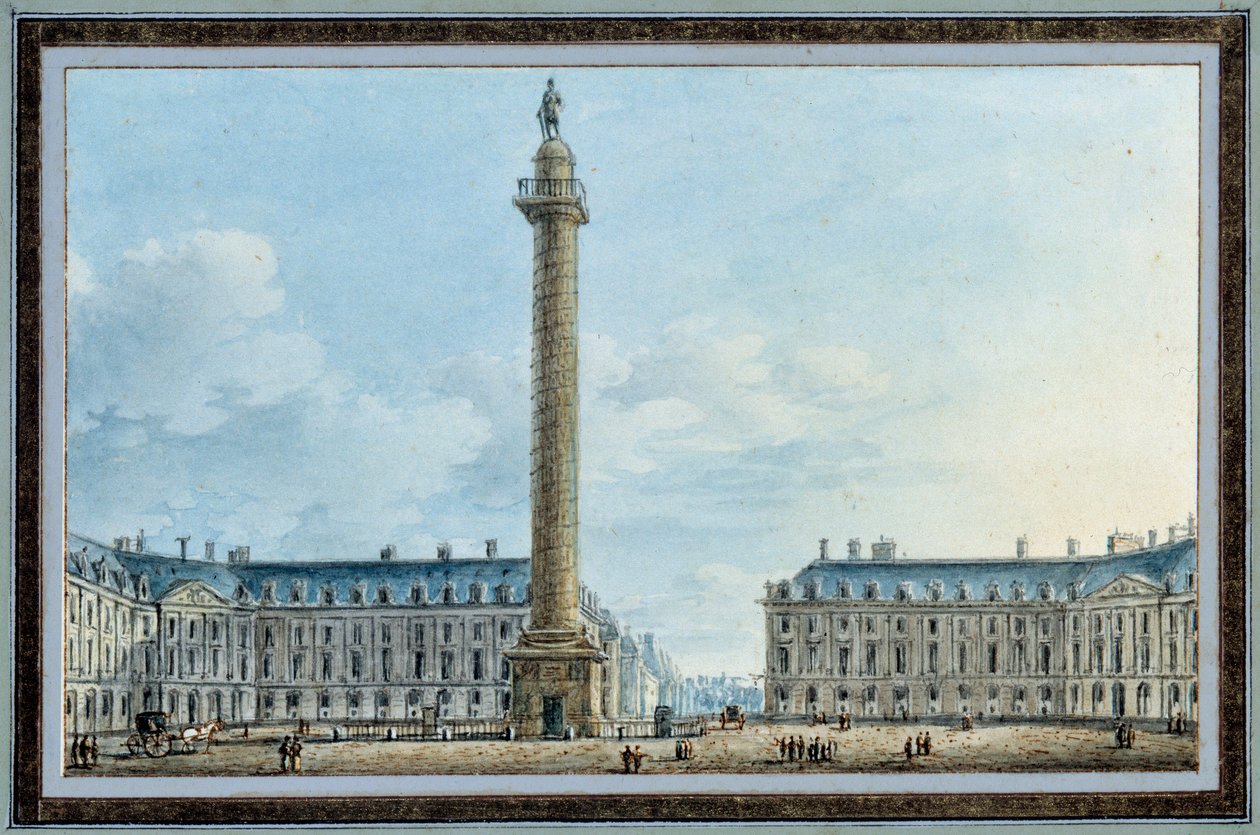 Näkymä kellopylväästä, joka sijaitsee Place Vendomessa Pariisissa, akvarelli Victor Jean Nicolle (1754-1828) noin 1810 su. 0,67x0,12 m Malmaison, musee du chateau tekijältä Victor Jean Nicolle