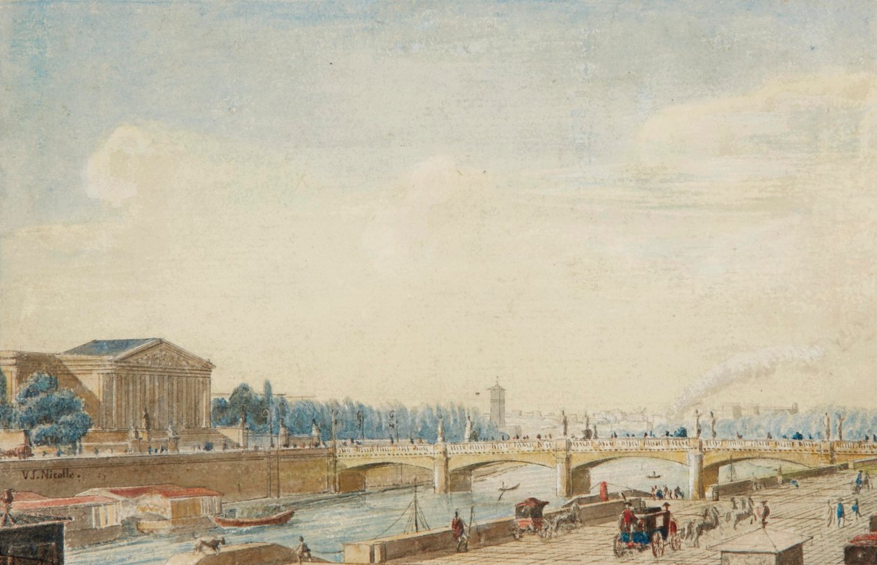 Näkymä Pont de la Concordelle ja Palais Bourbonille Pariisissa tekijältä Victor Jean Nicolle
