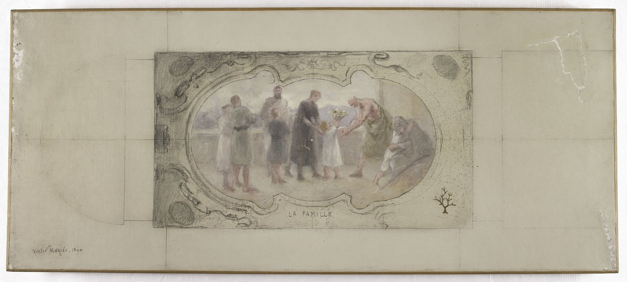 Luonnos Galerie Lobau, Hôtel de Ville, Pariisi: Perhe tekijältä Victor Jean Pierre Maziès