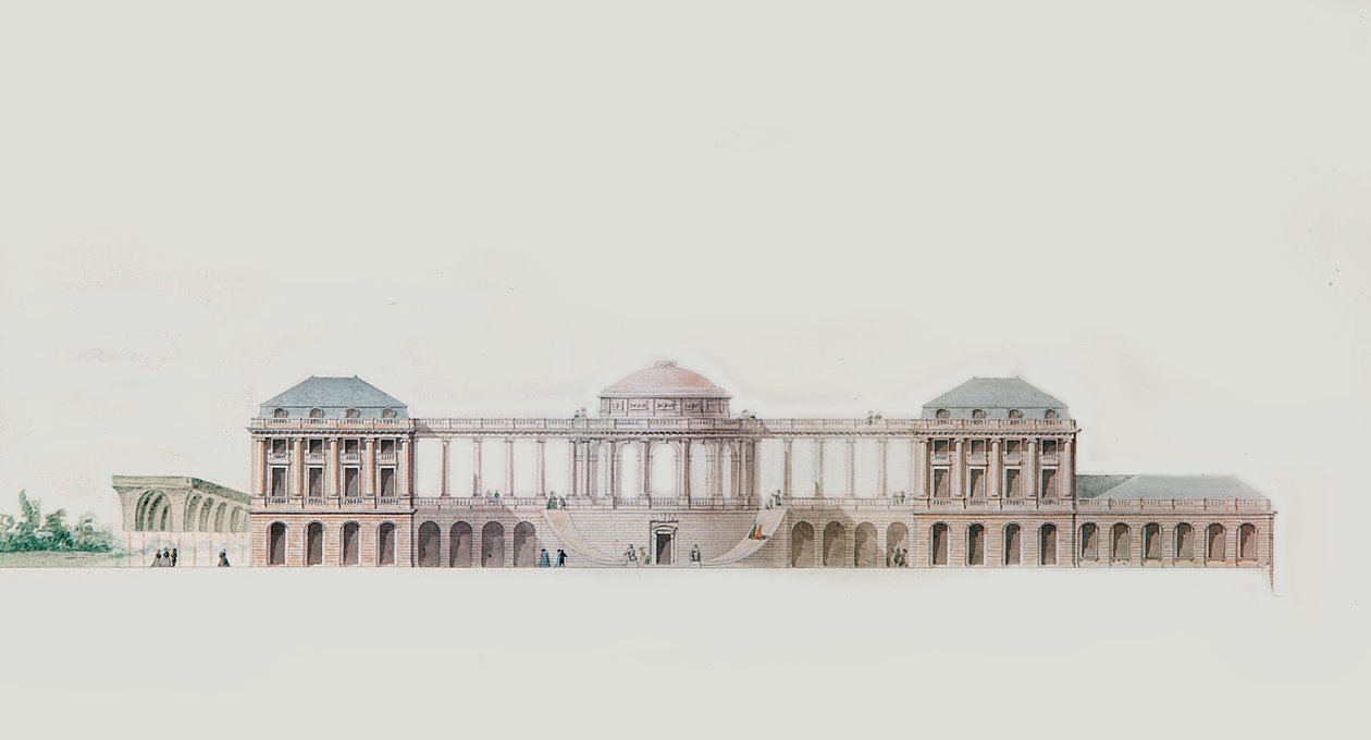 Ensimmäinen malli Chateau du Bouilhille, Saint Andre de Cubzac, Aquitaine, n. 1787 (kynä, muste ja wc) tekijältä Victor Louis