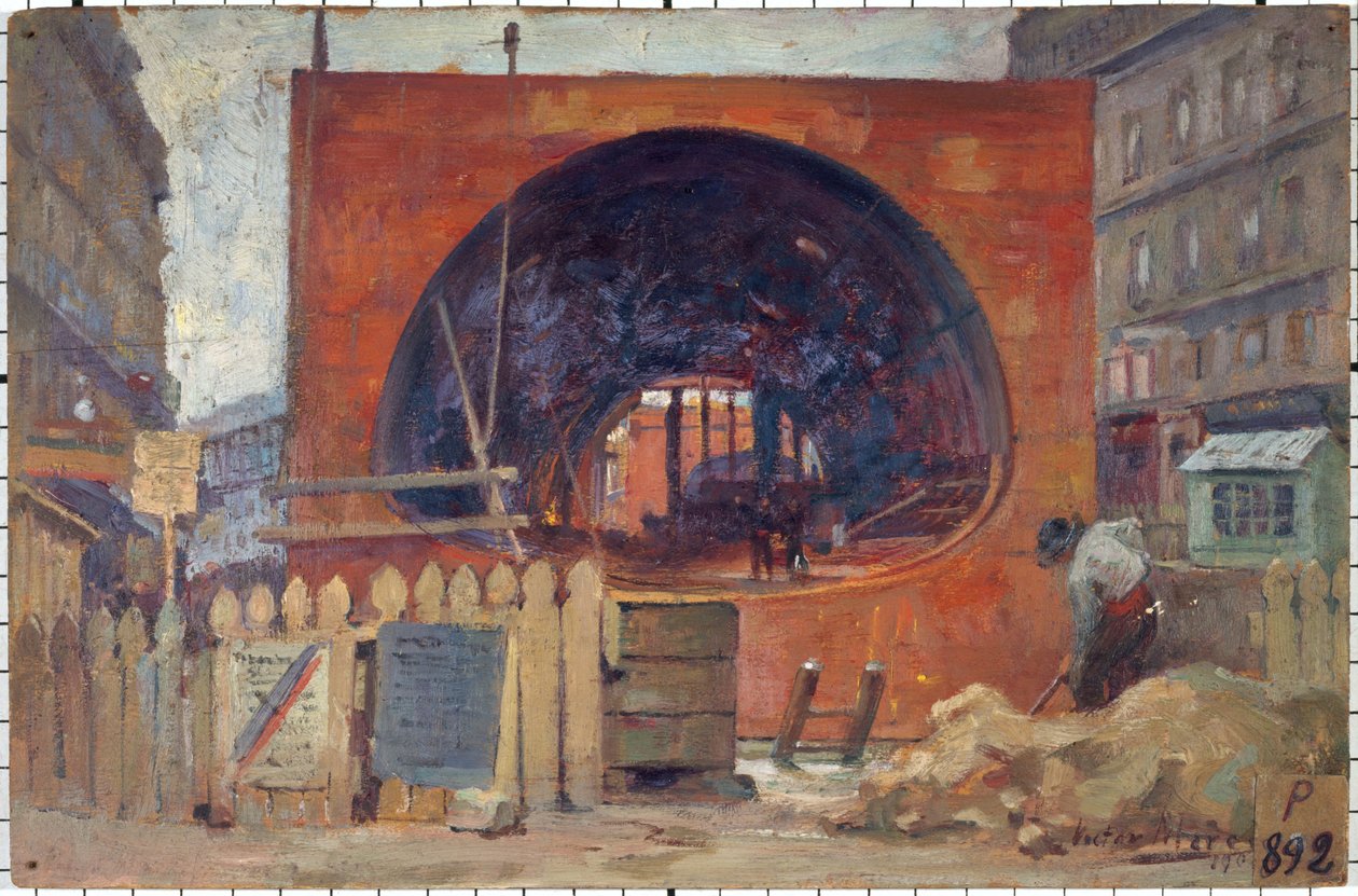 Les travaux du métropolitain place Saint-Michel en 1906, vuonna 11-1906 (öljy) tekijältä Victor Marec