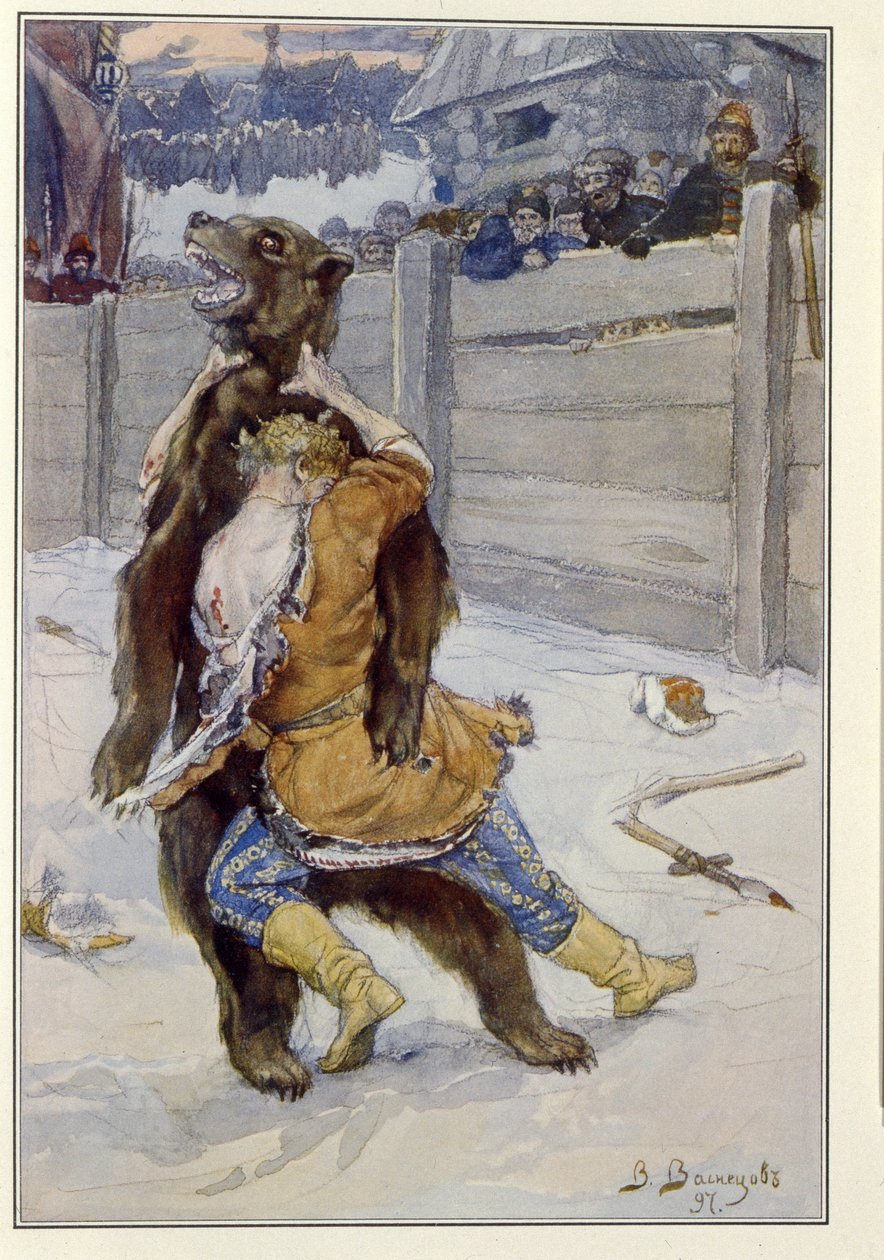 Karhutaistelu Venäjän tsaari Feodor I Ivanovitšin (tai Theodore I Ionovichin) aikana tekijältä Victor Mikhailovich Vasnetsov