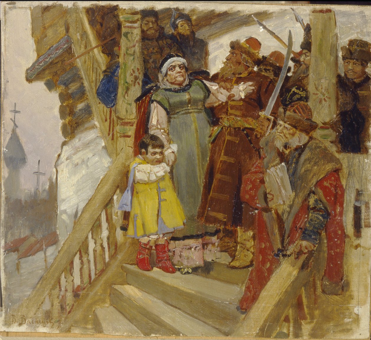 Martha Boretskajan (tai Marfa Posanidsan tai Martha kaupunginjohtajan) pidätys Novgorodissa (Venäjä) 1478 - Marfa Boretskajan pidätys Novgorodissa 1478 - Viktor Mikhaylovich Vasnetsovin (1848-1926) maalaus, öljy puulle tekijältä Victor Mikhailovich Vasnetsov