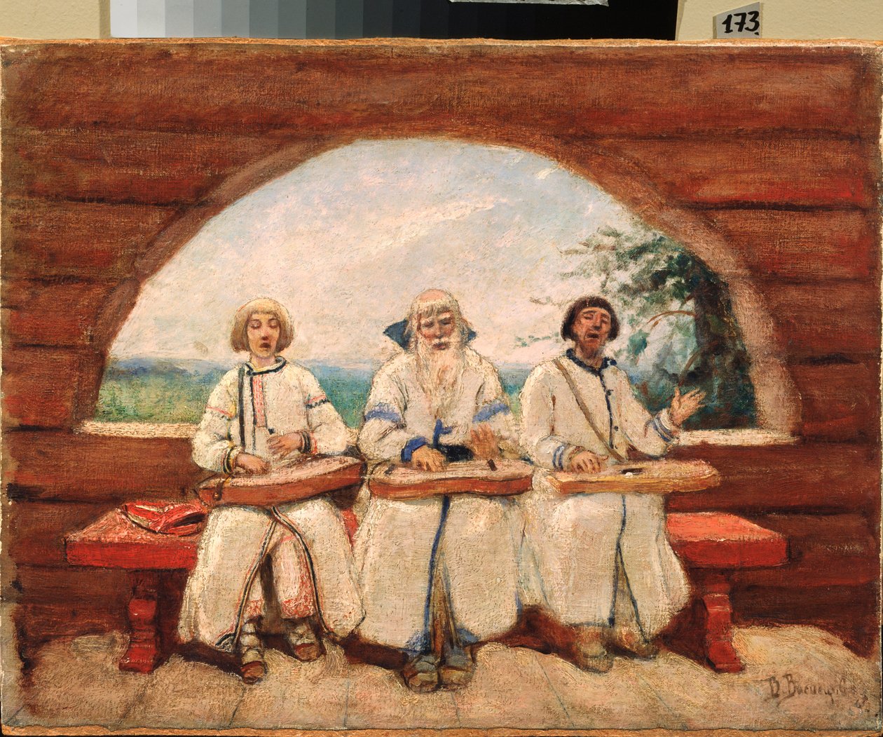 The Gusli Players (The Gusli Players) (perinteisesti sokeat, kerjäläismuusikot) - Viktor Mikhaylovich Vasnetsovin (1848-1926) maalaus, öljy kankaalle tekijältä Victor Mikhailovich Vasnetsov